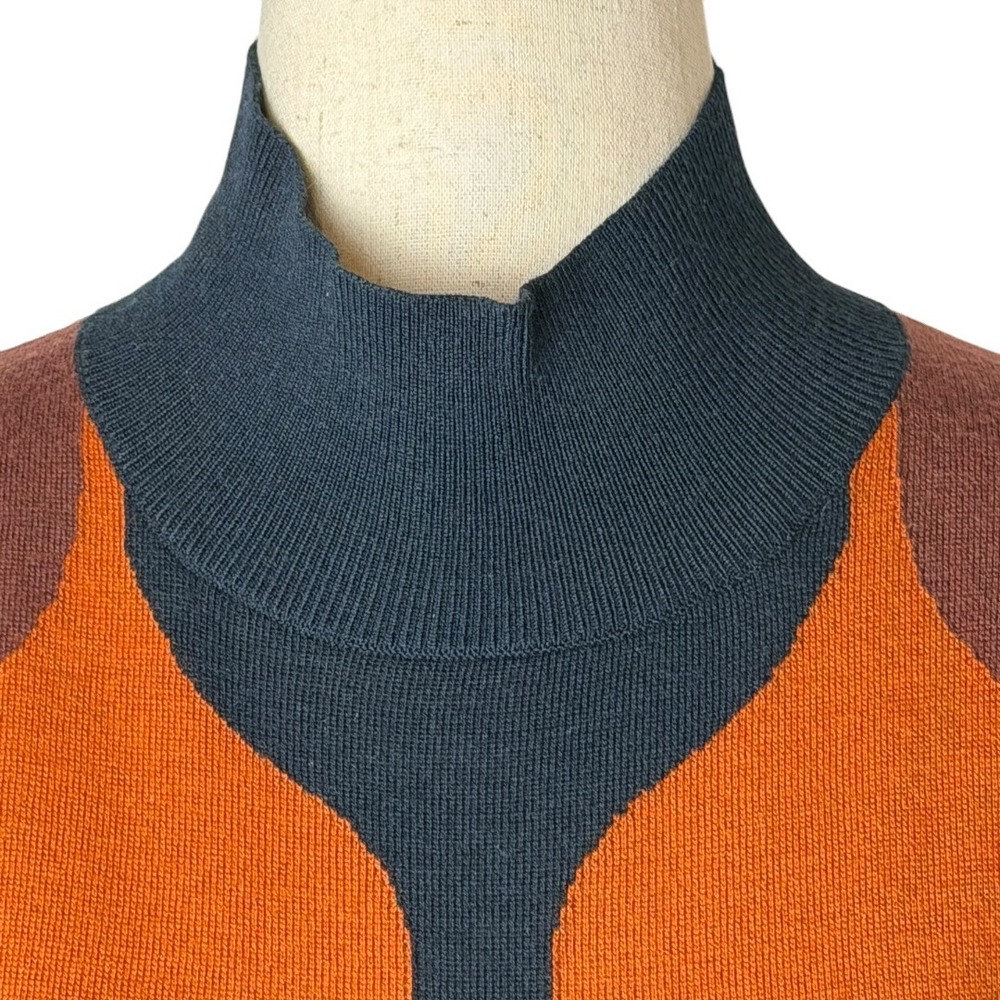 Marimekko Uniqlo Sweater Women Large Brown Orange Lightweight Geo Wool Knit - Picture 8 of 11